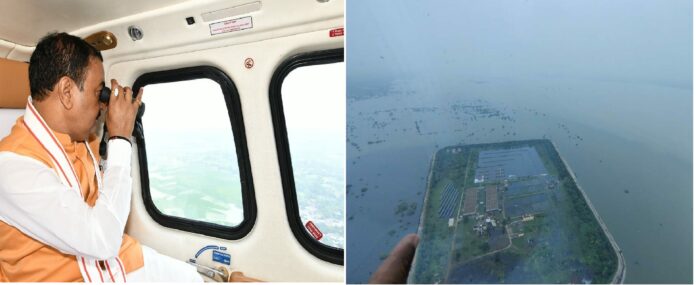 उप मुख्यमंत्री जनपद प्रयागराज के बाढ़ ग्रस्त क्षेत्रों का हवाई सर्वेक्षण करते हुए ..